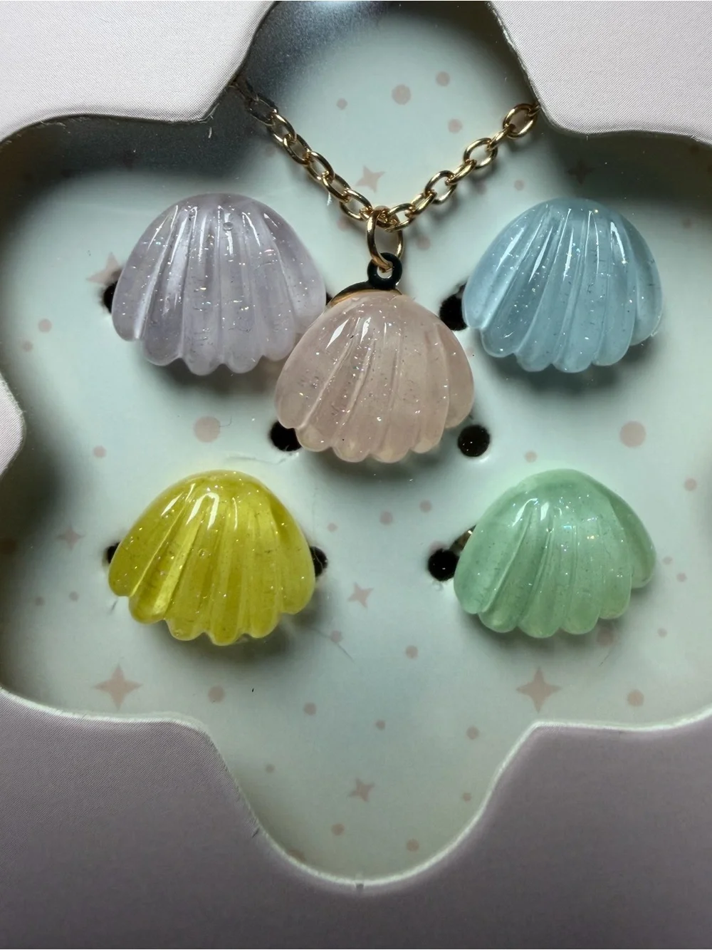 5pc Cute Kids Pastel Shell Necklace And Rings Set - Multicolor